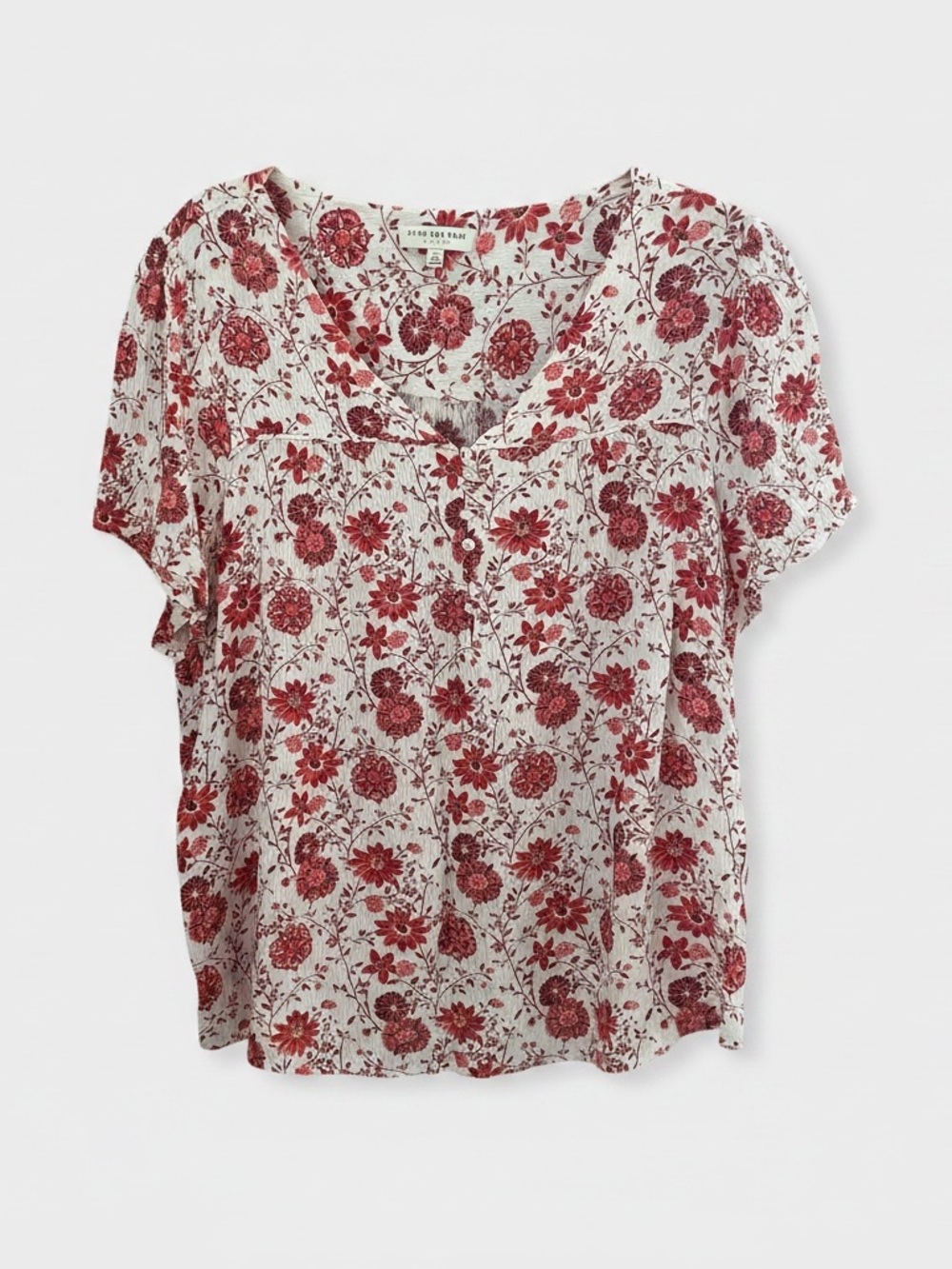 Women’s Floral Short-Sleeve Top, Sailor neckline, plus size 2X, 100% rayon